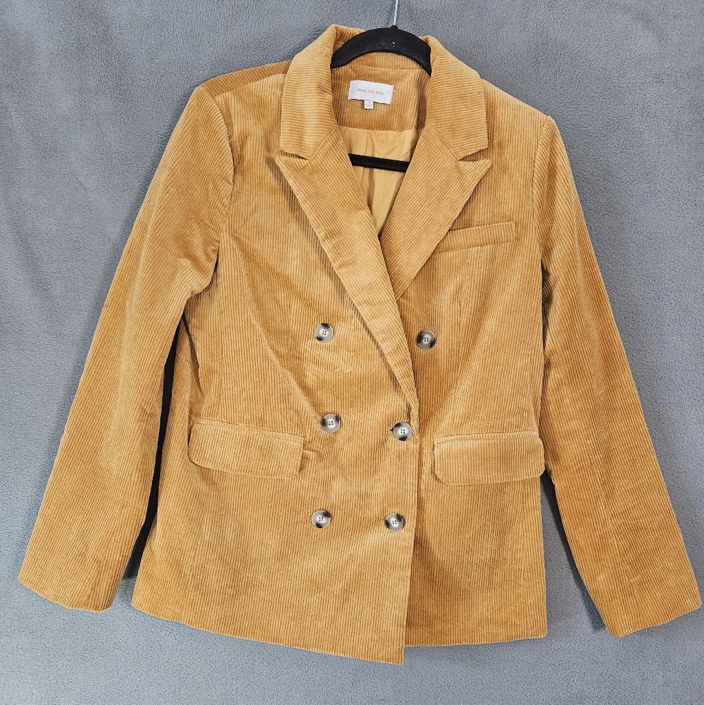 Skies Are Blue Stitch Fix Medium Corduroy Blazer Jacket Gold Button Up Pockets